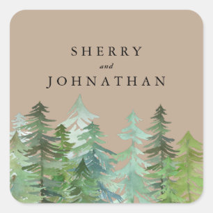 Sticker Carré Mariage de forêt aquarelle