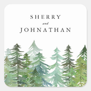 Sticker Carré Mariage de forêt aquarelle