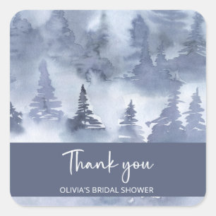 Sticker Carré Mariage de forêt d'hiver Aquarelle Bleu marine