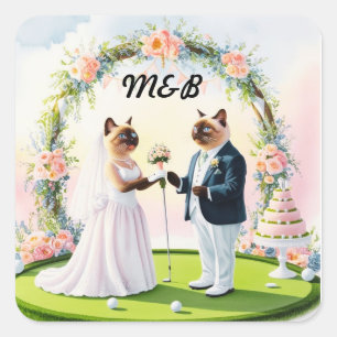 Sticker Carré Mariage de golf à thème pour Amoureux de les chats