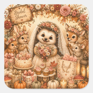 Sticker Carré Mariage de la mariée hérisson mignon
