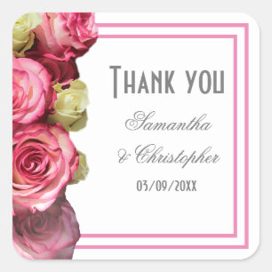 Sticker Carré Mariage de la rose rose de la frontière Merci
