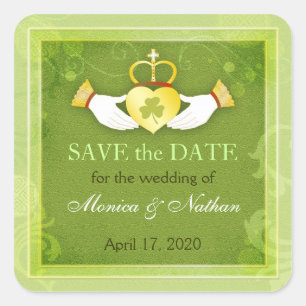 Sticker Carré Mariage de l'anneau de Claddagh irlandais Enregist