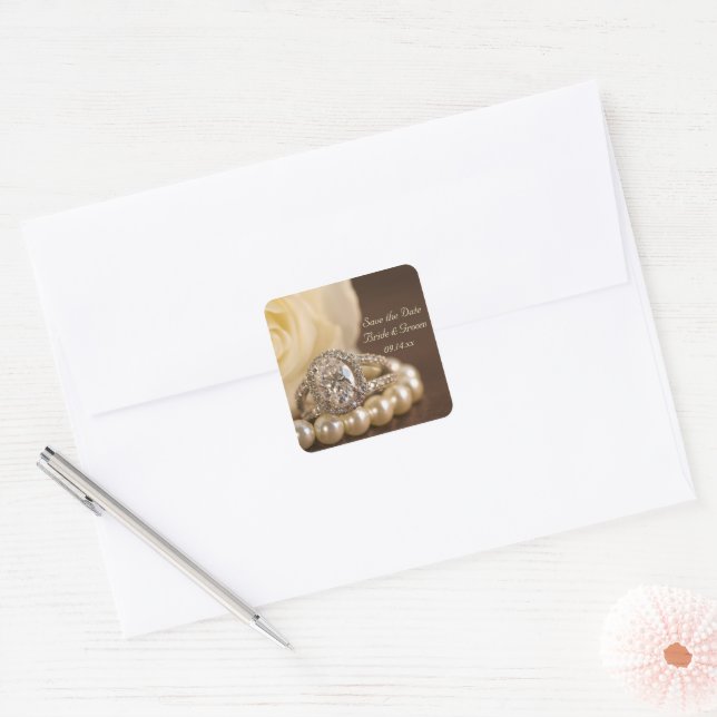 Sticker Carré Mariage de l'anneau de diamant ovale Enregistrer l (Enveloppe)