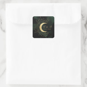Sticker Carré Mariage de lune d'or d'émeraude céleste
