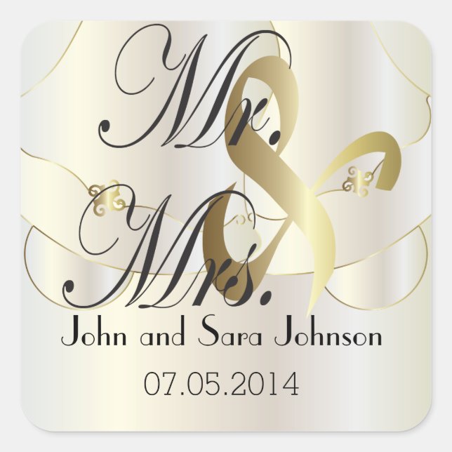 Sticker Carré Mariage de M. & Mme. | Personnaliser (Devant)