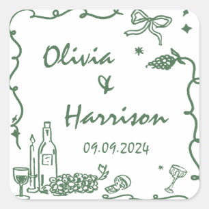 Sticker Carré Mariage de main fantaisie verte