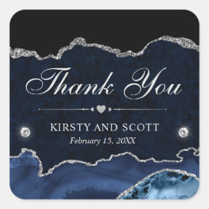 Sticker Carré Mariage de marbre pailleté bleu et argent