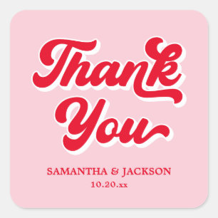Sticker Carré Mariage de Merci rose et rouge