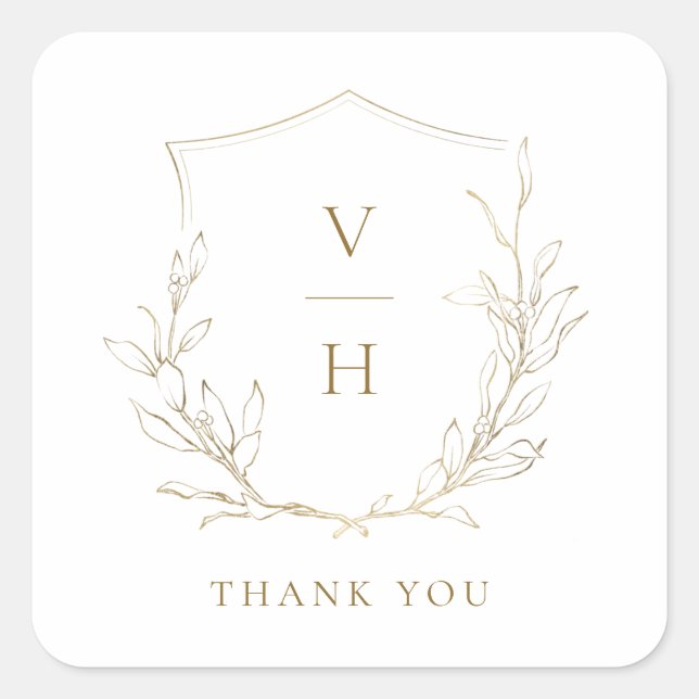 Sticker Carré Mariage de monogramme d'écusson botanique simple e (Devant)