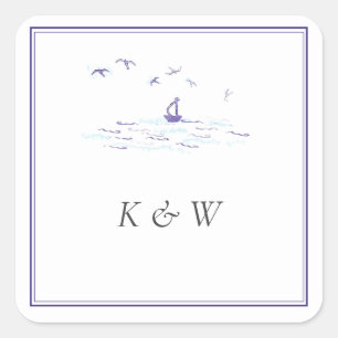 Sticker Carré Mariage de monogrammes à cadre classique de la mar