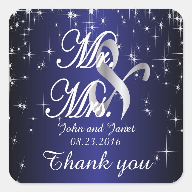 Sticker Carré Mariage de nuit étoilé en couleur | Métallique ble (Devant)