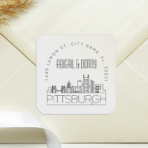 Sticker Carré Mariage de Pittsburgh   Sceau d'enveloppe préadres