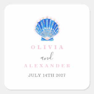 Sticker Carré Mariage de plage côtière coquillage