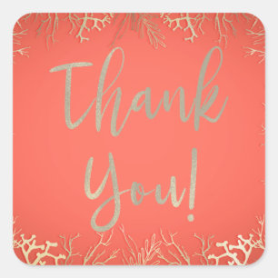 Sticker Carré Mariage de plage élégant corail orange doré modern