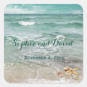 Sticker Carré Mariage de plage élégant Starfish Personnalisé