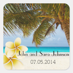 Sticker Carré Mariage de plage pour le Mr & Mrs.   Personnaliser