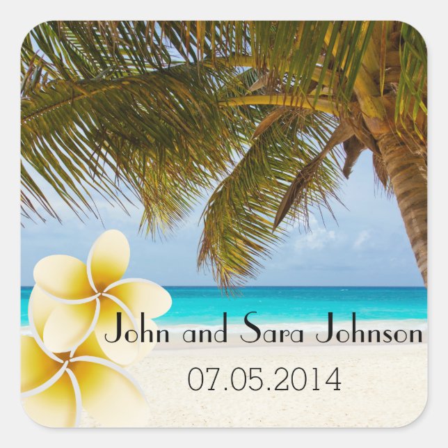 Sticker Carré Mariage de plage pour le Mr & Mrs. | Personnaliser (Devant)