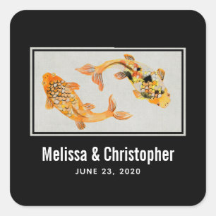Sticker Carré Mariage de poisson Gold Koi élégant