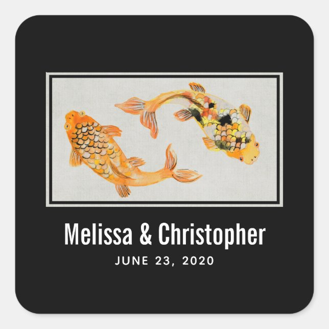Sticker Carré Mariage de poisson Gold Koi élégant (Devant)