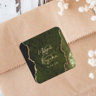 Sticker Carré Mariage de script Gold Agate vert d'olive