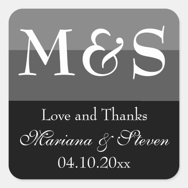 Sticker Carré Mariage de script moderne noir et blanc (Devant)