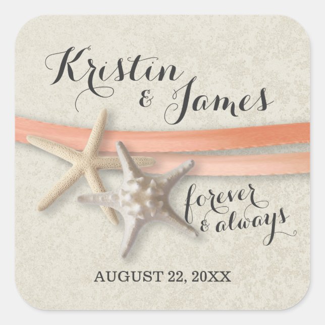 Sticker Carré Mariage de Starfish et Coral Ribbon Beach (Devant)