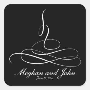 Sticker Carré Mariage de tourbillon calligraphique noir et blanc