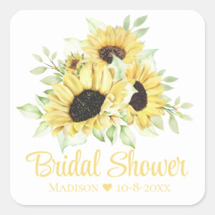 Sticker Carré Mariage de tournesol Aquarelle Fête des mariées fl