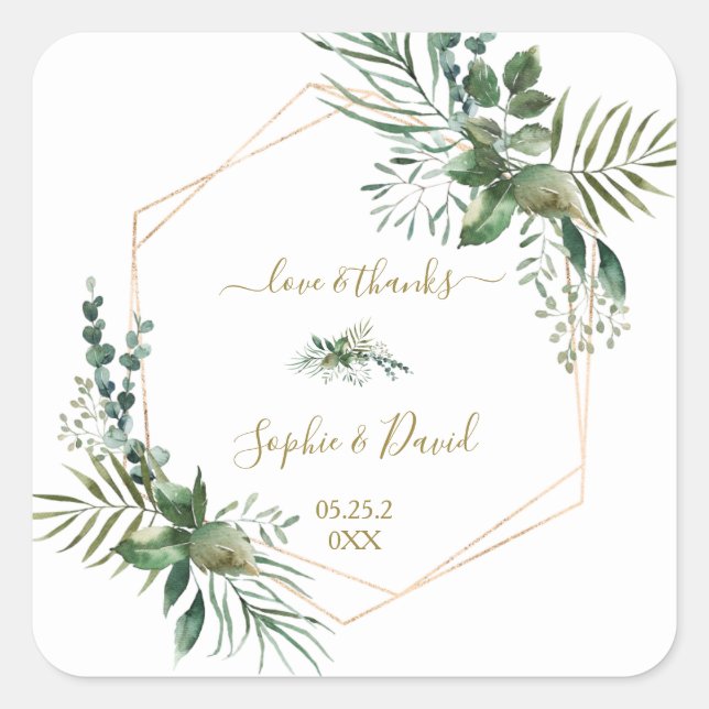 Sticker Carré Mariage de verdure géométrique Rose de luxe (Devant)