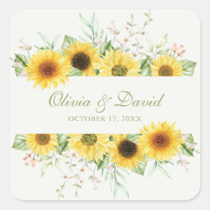 Sticker Carré Mariage Délice de Tournesol Rustique