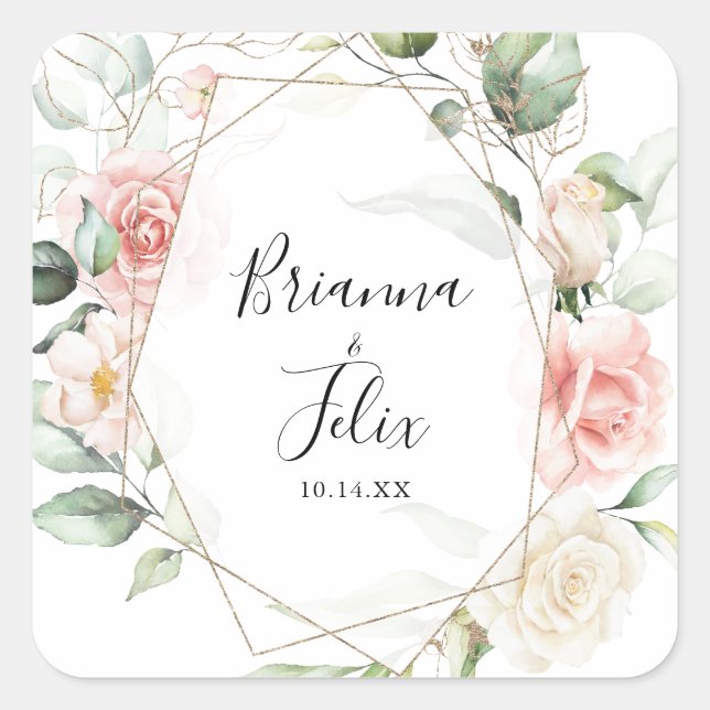 Sticker Carré Mariage d'enveloppes géométriques de coulage d'or (Devant)