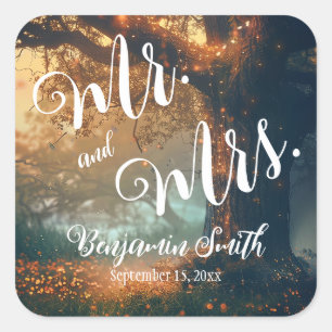 Sticker Carré Mariage des lumières des fées de chêne forestier e