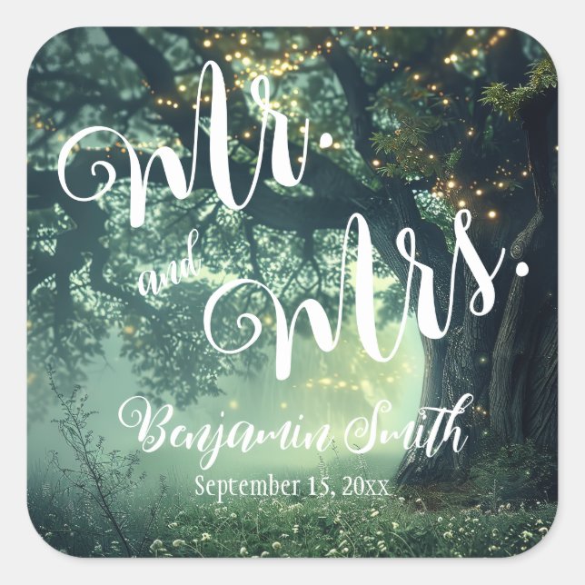 Sticker Carré Mariage des lumières des fées de chêne forestier e (Devant)