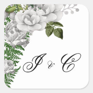 Sticker Carré Mariage des Roses blanches et des Fermes