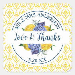 Sticker Carré Mariage d'été moderne citron citron
