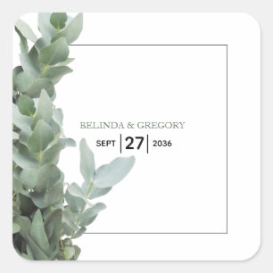 Sticker Carré Mariage d'eucalyptus en argent