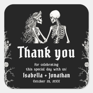 Sticker Carré Mariage d'Halloween gothique noir et blanc