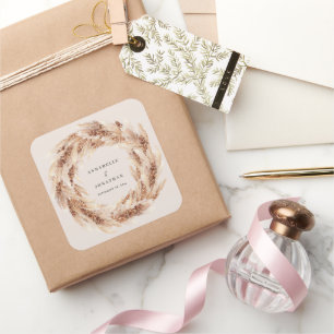 Sticker Carré Mariage d'herbe bohème naturel moderne