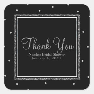 Sticker Carré Mariage d'hiver Glam Silver & White Dots Party