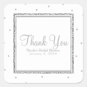 Sticker Carré Mariage d'hiver Glam Silver & White Dots Party