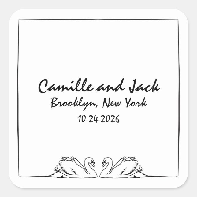 Sticker Carré Mariage d'illustration manuscrite de cygne intempo (Devant)
