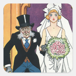 Sticker Carré Mariage drôle vintage, romance de mai décembre