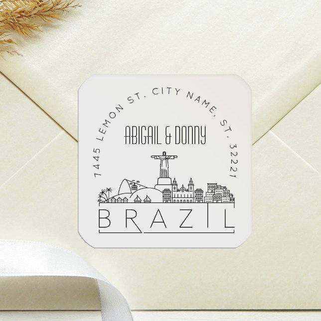 Sticker Carré Mariage du Brésil | Sceau d'enveloppe préadressé (Créateur téléchargé)