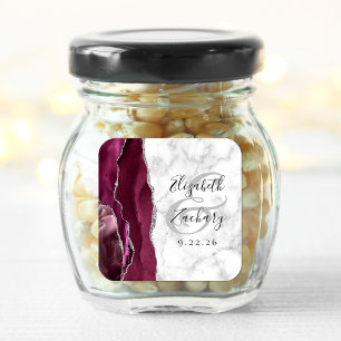 Sticker Carré Mariage écriture argent bourgogne marbre agate