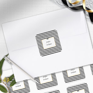 Sticker Carré Mariage élégant à rayures noires et blanches avec 