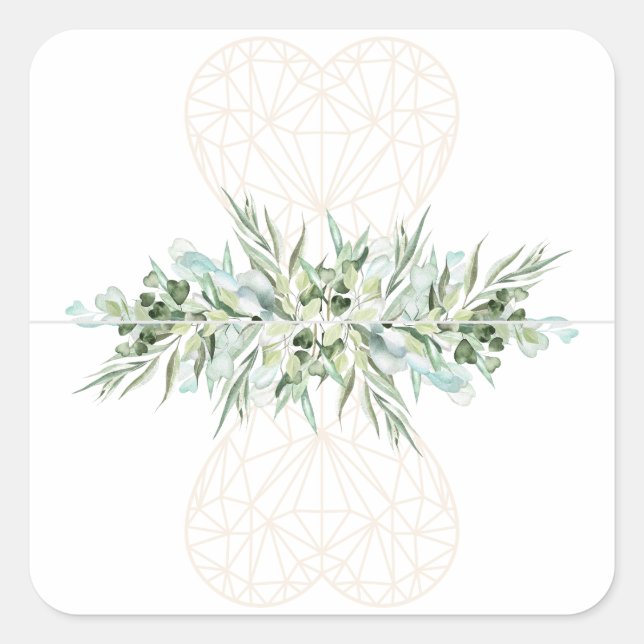 Sticker Carré Mariage Élégant Coeur Foliage Divider onglets (Devant)