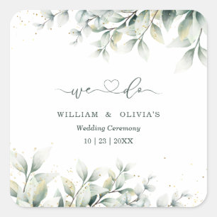 Sticker Carré Mariage Élégant Floral Eucalyptus Verdure