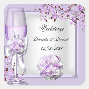 Sticker Carré Mariage Élégant Lavande Violet Lilas 4