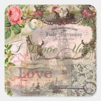 Sticker Carré Mariage élégant Mariage Vintage Antique Vintage
